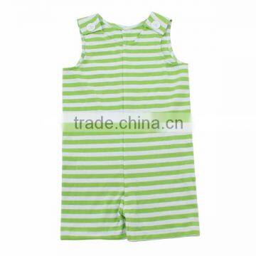 Wholesale 2016 popular high quality soft cotton strip fabric baby lime striped romper for baby girls