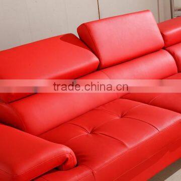 Leisure Red Leather Sofa Set With Movable Headrest photo-3