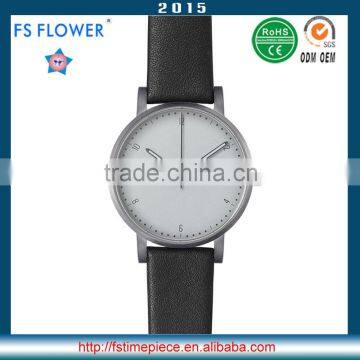 FS FLOWER - Youth Watch Fashion Stainless Steel Watch Case White Dial Genuine Leather Band