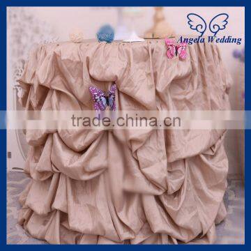 CL015F fancy wedding ruffled chamagne taffeta gathered cake table cloth