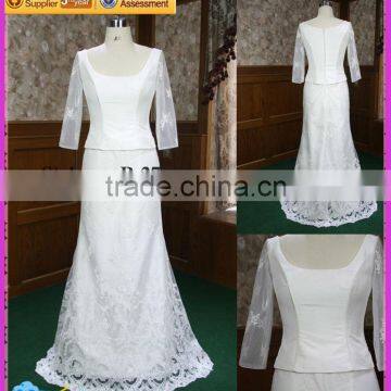 Hot sale white satin long sleeve wedding dress two peices