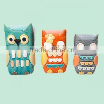 cute owl shaped funny colorful ceramic tea pot set