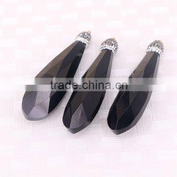 Black Crystal Glass Drop Pendant, Crystal Paved Caps Gem Jewelry Pendant photo-4