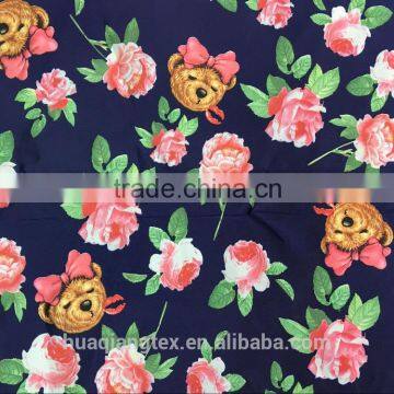 flower and teddy bear print polyester imitation memory fabric for children