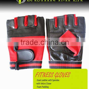 LEATHER FITNESS GLOVES WITH RED FABRIC