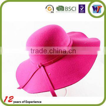 Ladies Fashion Pure Colour Cap Design Wool Felt Sombrero Hats With Silk Ribbon