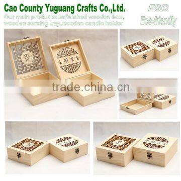 2015 new style tea gift box,engraving lid tea box,wood pine box