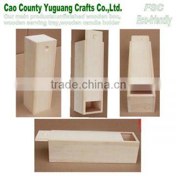 unfinished wood wine box with slide lid,cheap wine box,box with a bottle of wine