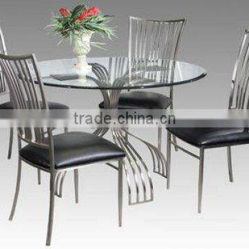 Ashley Round Glass Top Steel Dining Table and Dining Chairs