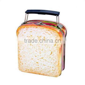 Bread shape handle tin box, lunch tin box