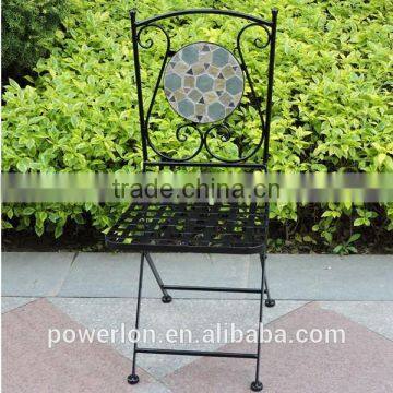 Antique Black Foldable Wrought Iron Mosaic Chair photo-3