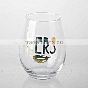 Valentine's Day Gift Stemless Wine Glass, Gold Stemless Wine