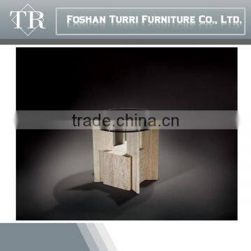 Iran natural travertine base round glass side table