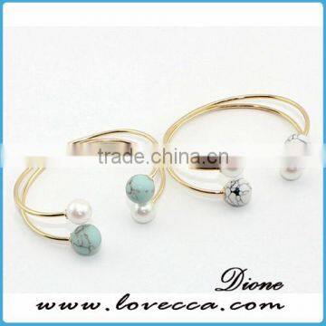 Turquoise Fashion White and Green Color Alloy Cuff Wire Bangle photo-4