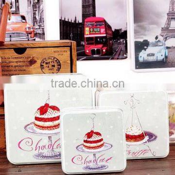 3pcs metal sugar coffee cake tin canister,metal tin box packaging sweet, square tin can with color