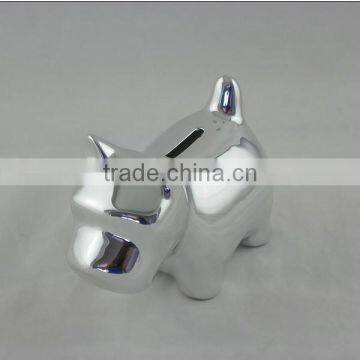 2014 new product dog shape silver ceramic money bank