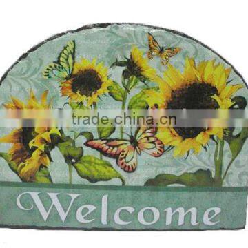Welcome Sunflower Butterfly Pringting Slate Hanging Wall Plaque