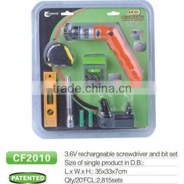 3.6V rechargeable electric screwdriver with GS CE UL Rohs