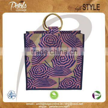 PP Laminated Jute Tote Bag With Padded Rope Handle & With Two Side Umbrella Print photo-3