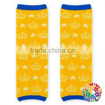 Solid Yellow Knitted Leg Warmers With Crown Soft Touch Cotton Leg Warmers Hot Girls Leg Warmers