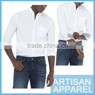 Wholesale 2015 New Fashion 100% Cotton Pure White Long Sleeve Man Shirt & OEM