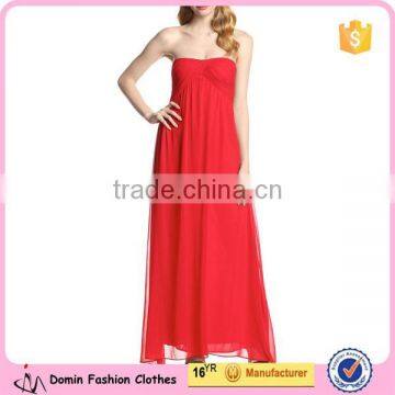 New Style Red Women Strapless Off Shouder Chiffon Fabric Flow Party Dress