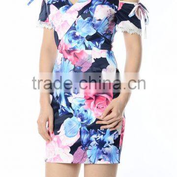 Guangzhou Woman Clothes Floral Print off Shoulder Dress Women Summer photo-2