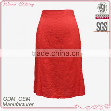 New Design Fahsionable Plus Size Sides Pleated Red Color Maxi Skirt