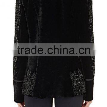 2016 High Quality Lady Fancy Embellished Black Velvet Jacket photo-2