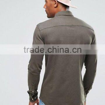 Latest Design Long Sleeve Point Collar Mens 98% Cotton 2% Elastane Soft Denim Skinny Fit Casual Grey Dress Shirts photo-2