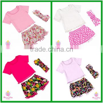 Wholesale High Fashion Kids T Shirt Lace Shorts Baby Girls Summer Boutique Outfits