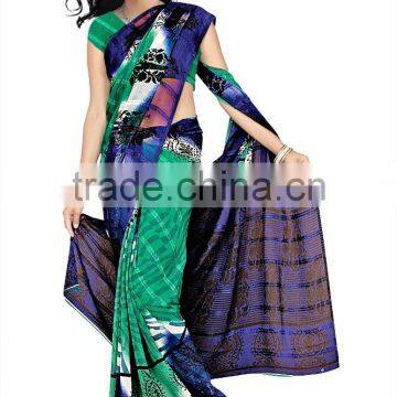 Printed Designer Saree+ Blouse Material red color sari