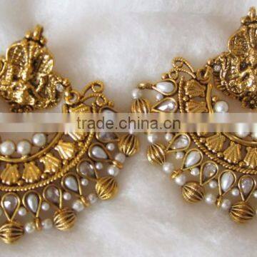 RAM LEELA Dangler Gold Tone Dangler TEMPLE EARRINGS photo-2