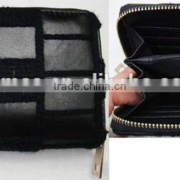 Fashion pu leather stitching geometrica zipper wallet