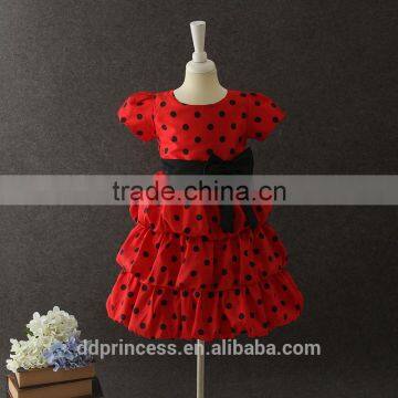 summer short sleeve fashion design small girls dress black dot girls red dress