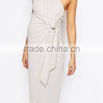 Fashion Maternity Drape Knot Front One Shoulder Midi Pencil Pregnant Party Dress photo-2