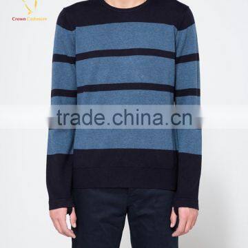 Stripe Crewneck Long Sleeve Pattern Knitted Sweater Pullover For Men
