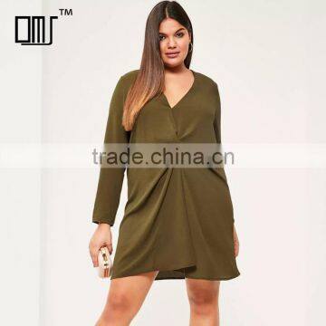 Olive green long sleeve short dresses 7xl plus size fat lady clothing