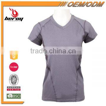 Fashion Design 100 % Polyester Lady V Neck Sports Wear Gym T Shirt