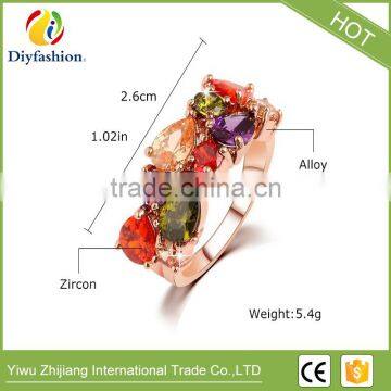 High Quality New Design Alloy Rose Gold Geometric Zircon Ring Wedding Colorful Crystal Rings Jewelry For Women photo-6