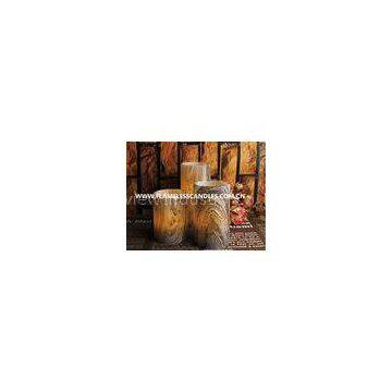 Custom Stump Pattern Thin Flameless LED Candles , Real Wax Decorative Pillar Candles