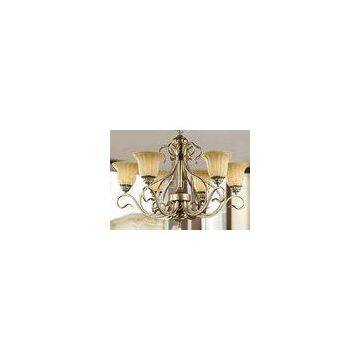 Silver / Gold Metal and Glass Vintage Wrought Iron Chandelier With Shades , 6 Light 600W E27