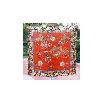 Free Sample Scarf 90*90cm Silk Satin Square Scarf Factory Customize Designer Horse Carriage