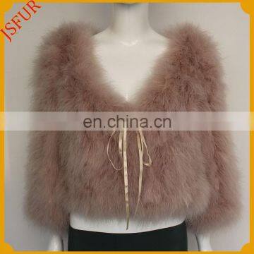 Elegant Women Spring Short Coat Pink Turkey Feather Jacket