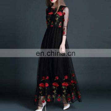 2016 Newest Spring Maxi Long Style Net Yarn 3/4 Sleeve Embroidery Evening Dress photo-2