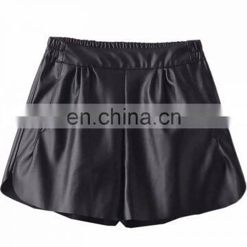 China supplier wholesale black color casual faux leather shorts for women