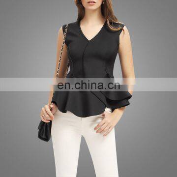 Brand High Quality Fashionable Air Layer Fabric Black Ladies Slim Blouses Women tops and Blouses