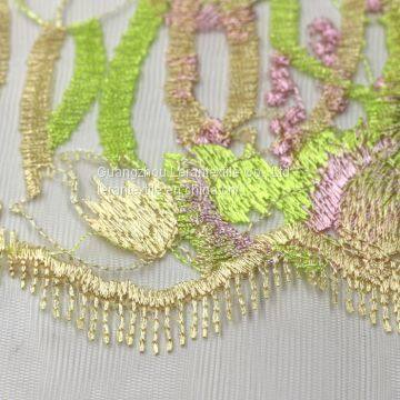 China Factory Nigeria Green Flower Embroidered Mesh Lace Fabric for Women photo-3