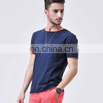 T-MT012 Navy Blue Basic Design Broken Collar Contrast Color Mens T-Shirt photo-2