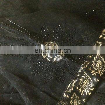 Black Colour Lycra (Stretchable) With Printed Satin & Net / Latest Fashionable Diamond Stone Work Stylish Burkha (dubai Abaya) photo-4
